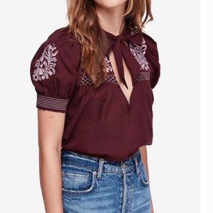 Large Free People Hidden Magic Combo Maroon Shirt